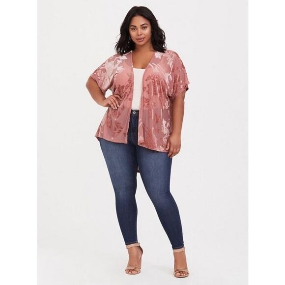 Torrid Lightweight Velvet Burnout Kimono Wispy Effortless Floral Size 1X/2X - Picture 2 of 12